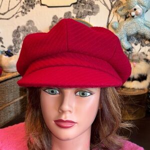 EUC NORBU red newsboy-style cap hat made of wool blend? with a chevron pattern a
